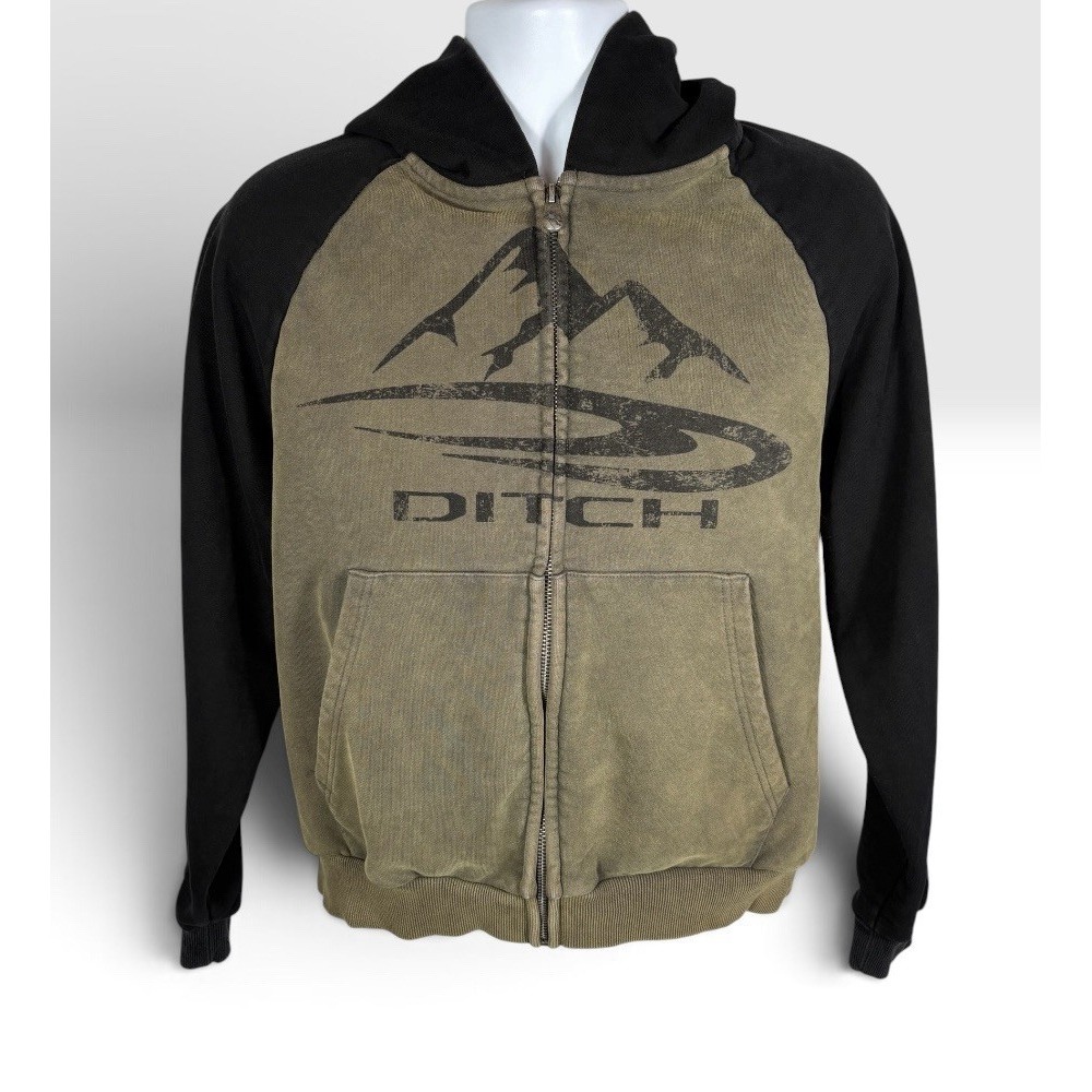 Ditch LA Men's Summit Zip-Up Hoodie XS Boxy Streetwear Oversized Green Blk-2246